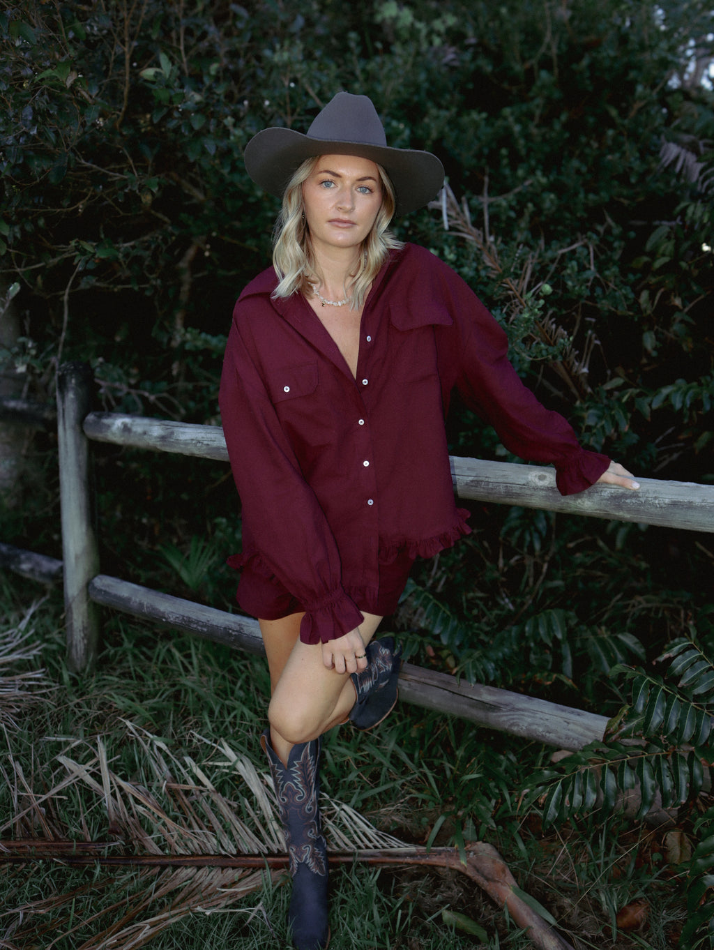 Sadie Frill Shirt | Cranberry Linen ~ PRE ORDER