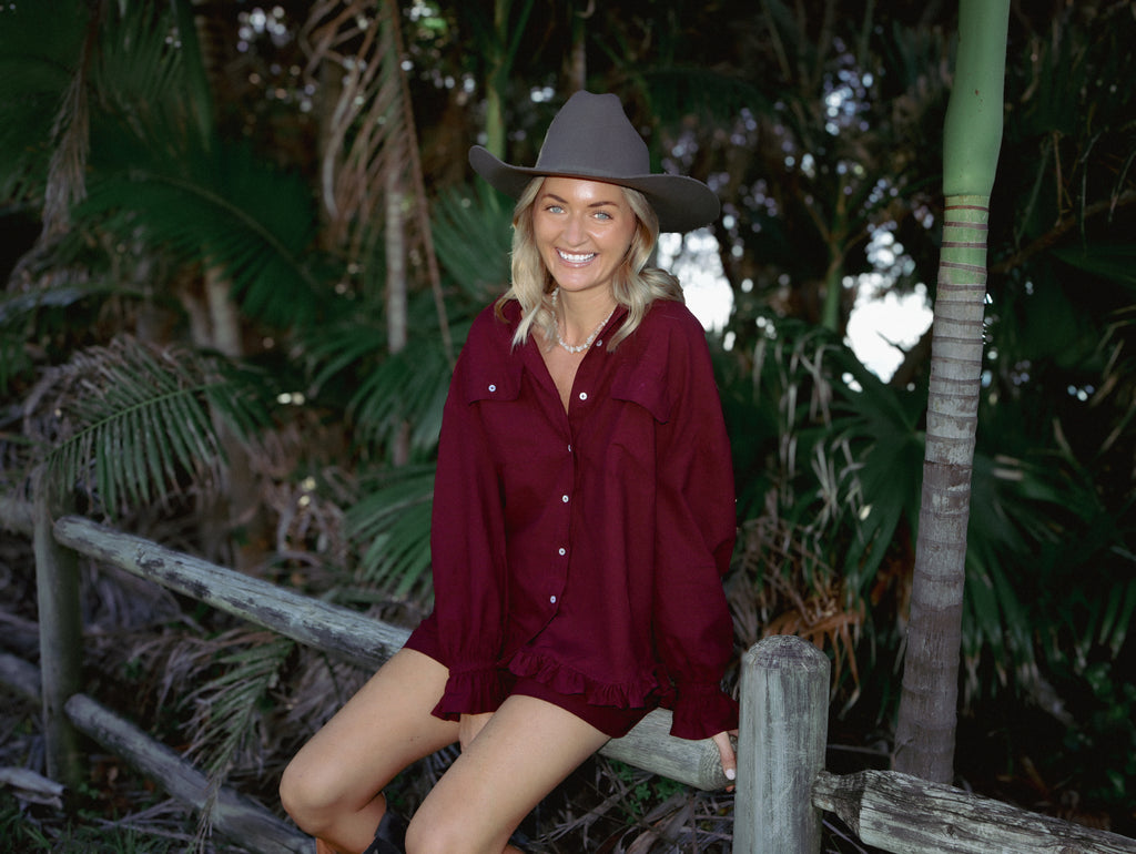 Sadie Frill Shirt | Cranberry Linen ~ PRE ORDER