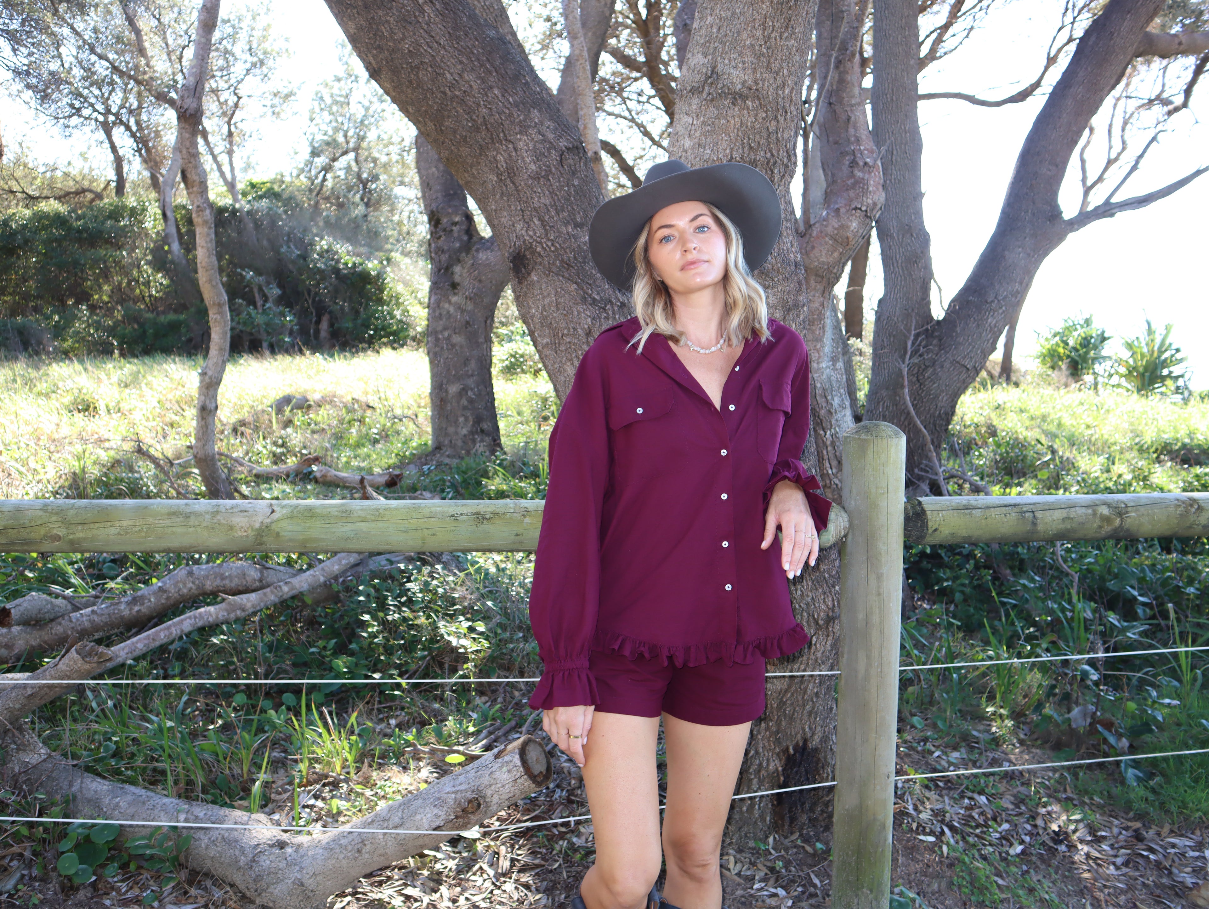 Sadie Frill Shirt | Cranberry Linen ~ PRE ORDER