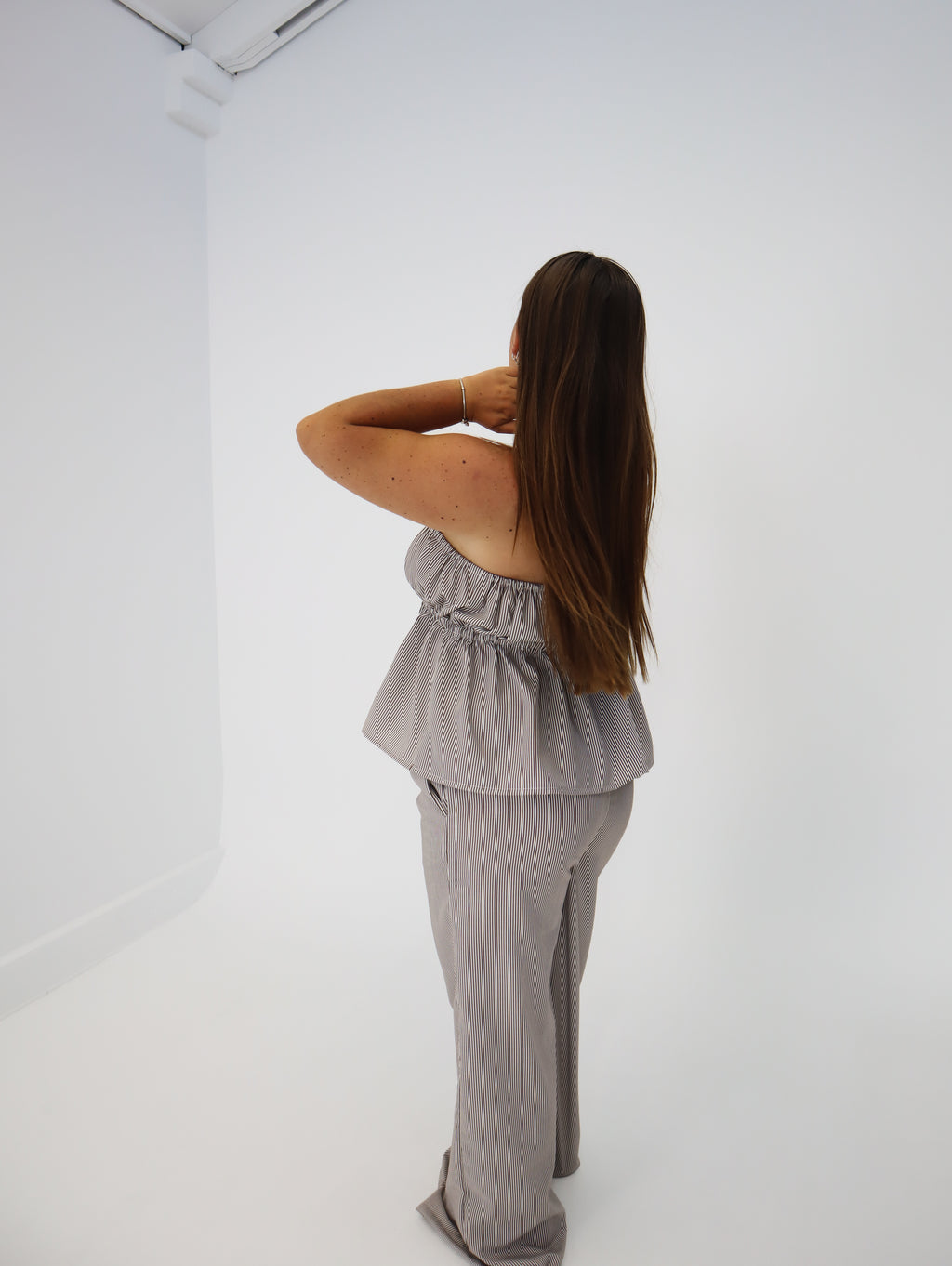 Honey Strapless top | Chocolate Pinstripe