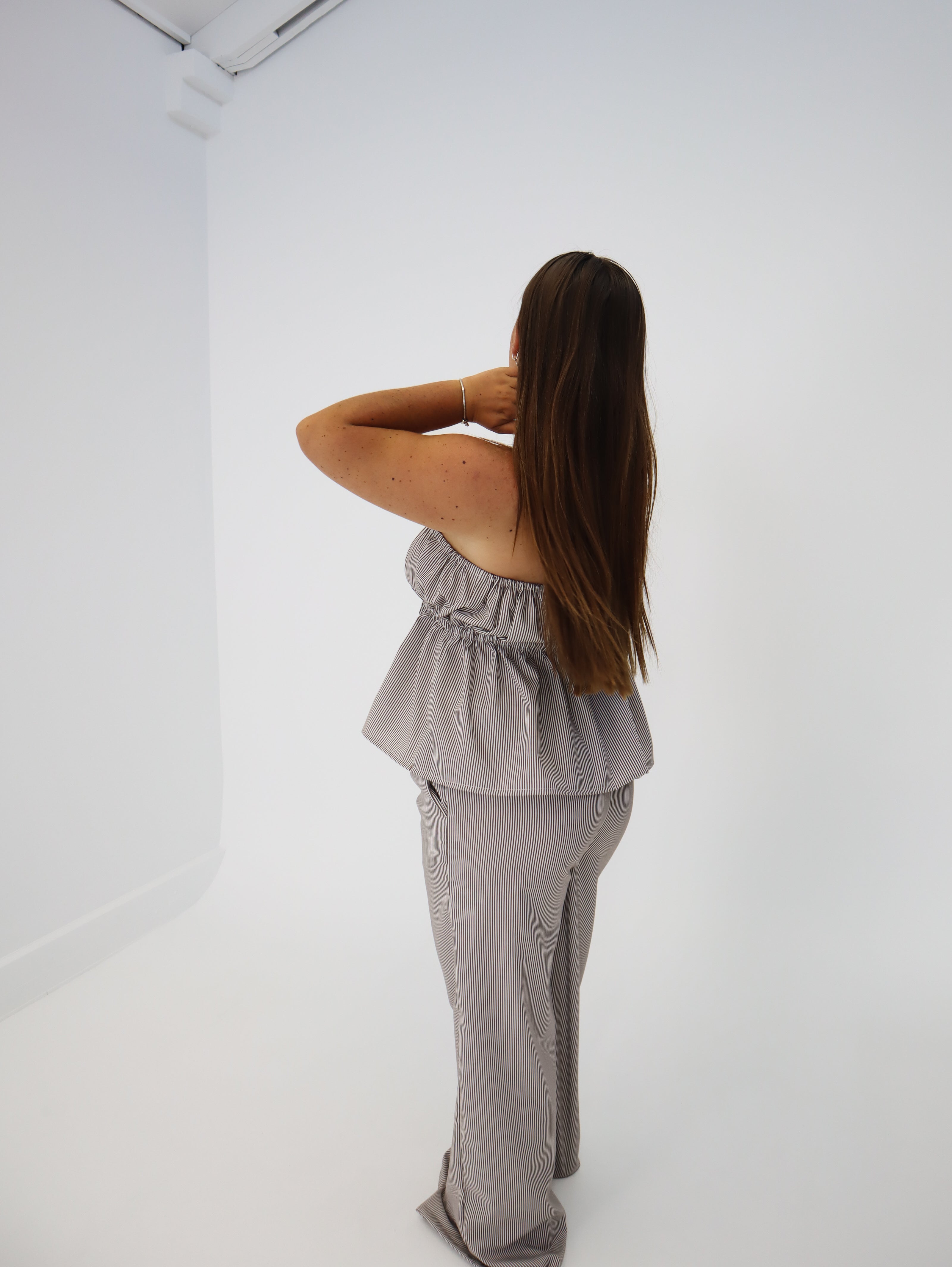 Honey Strapless top | Chocolate Pinstripe