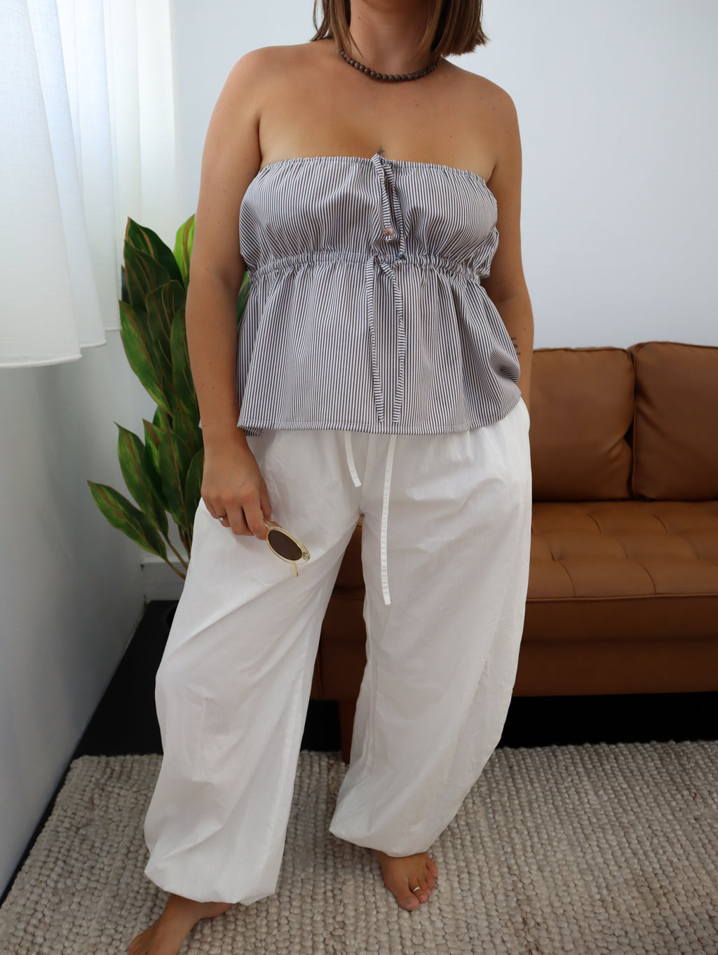 Honey Strapless top | Chocolate Pinstripe